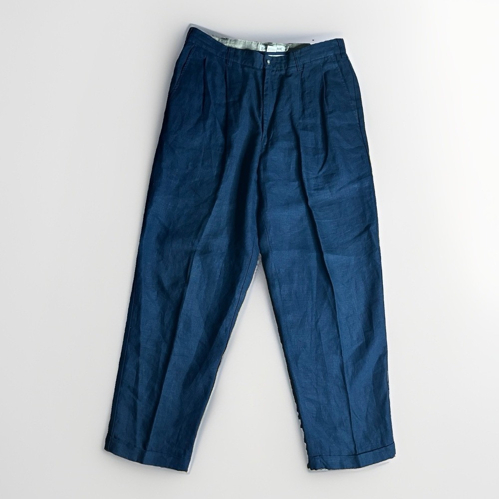 Vintage 90s Banana Republic 100% Linen Pants Men 32x30 Navy Pleated Baggy Andrew
